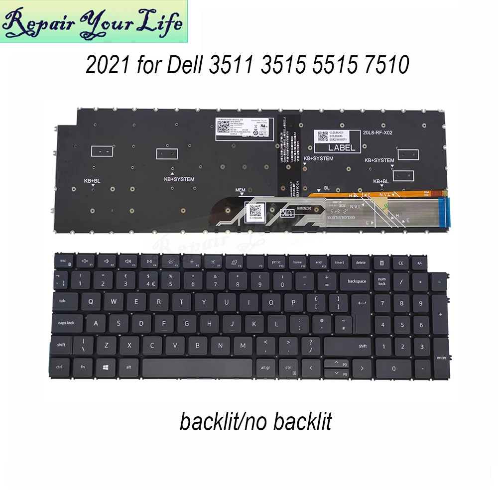 

UK GB Keyboard laptop backlit keyboards for DELL Inspiron 5510 5515 7510 3511 3515 Plus 7610 0RP4Y6 0CWKRV EU keycaps backlight