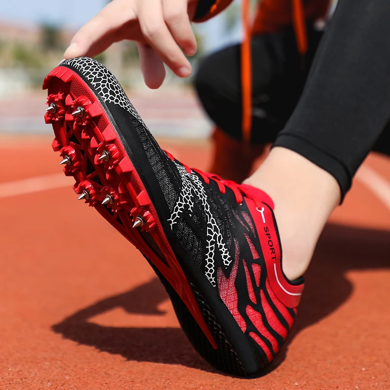 Men Women Boys Girls Track and Field Shoes Mesh Breathable Athletics Spike Shoes Black Blue Racing Sneakers Lightweight Trainers