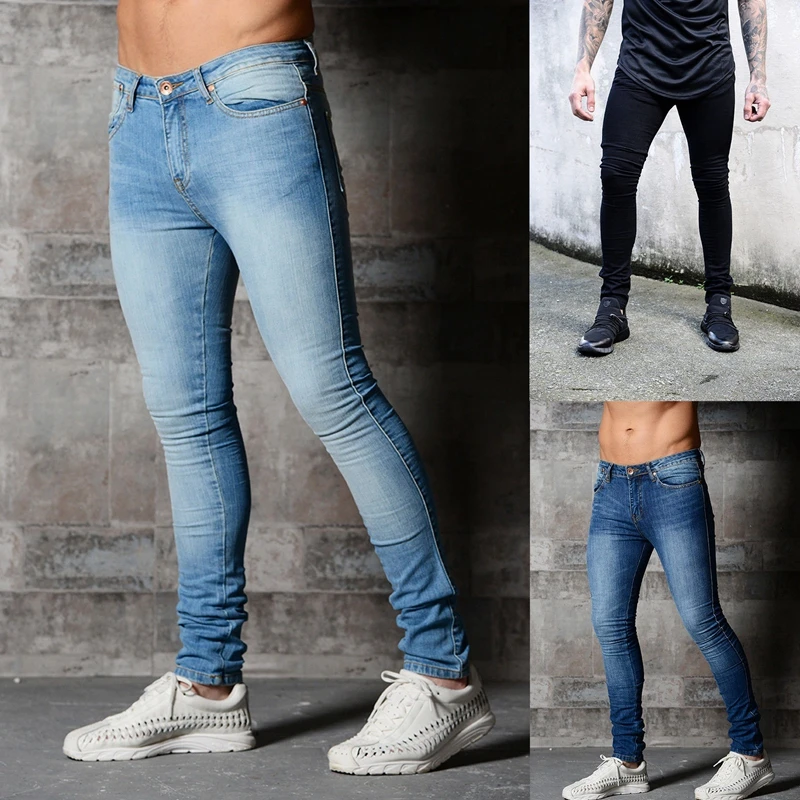 

Повседневные джинсовые брюки, Осень-зима, однотонные джинсы на пуговицах с карманами, мужские облегающие джинсовые брюки-карандаш со средн...