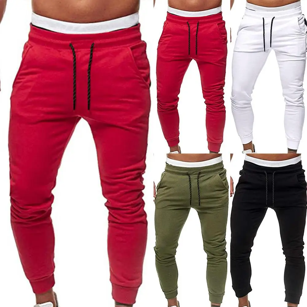 

Mens Joggers Gym Sports Pants Elastic Wasit Lace Up Fitness Sweatpants Jogging Long Trousers