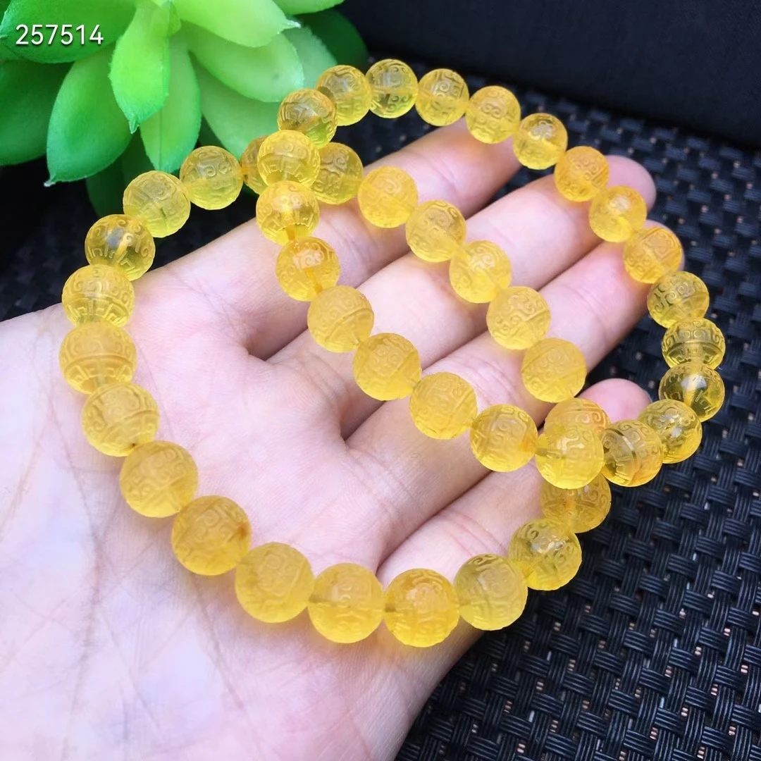 Natural Gold Amber Clear Carved Round Beads Bracelet 8mm Women Men Yellow Amber Rare Healing Stone Amber Rare AAAAA