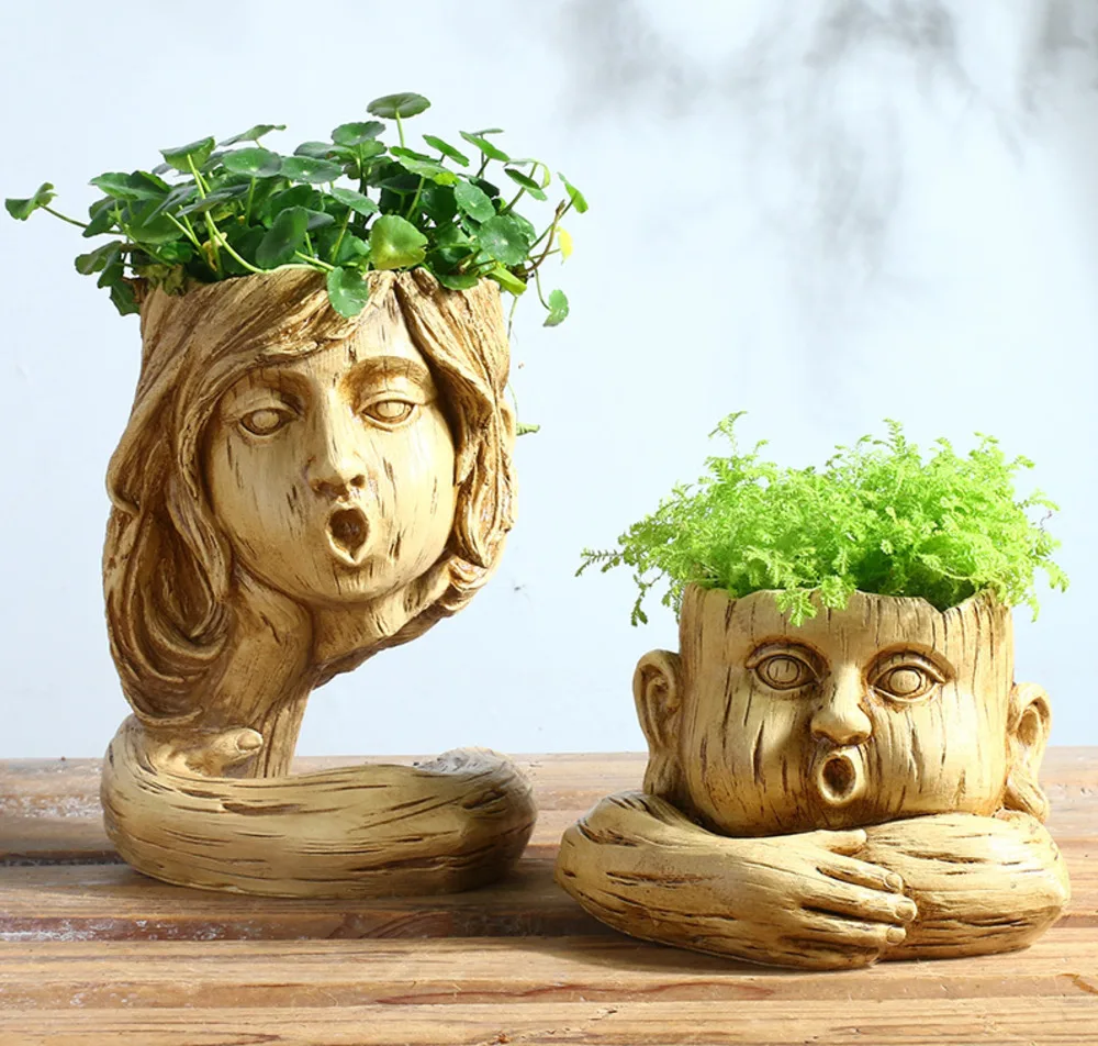 

Vintage Imitation Timber Cutting Head Flower Flower Green Plants Hydroculture Flower Bottle Desktop Home Decor