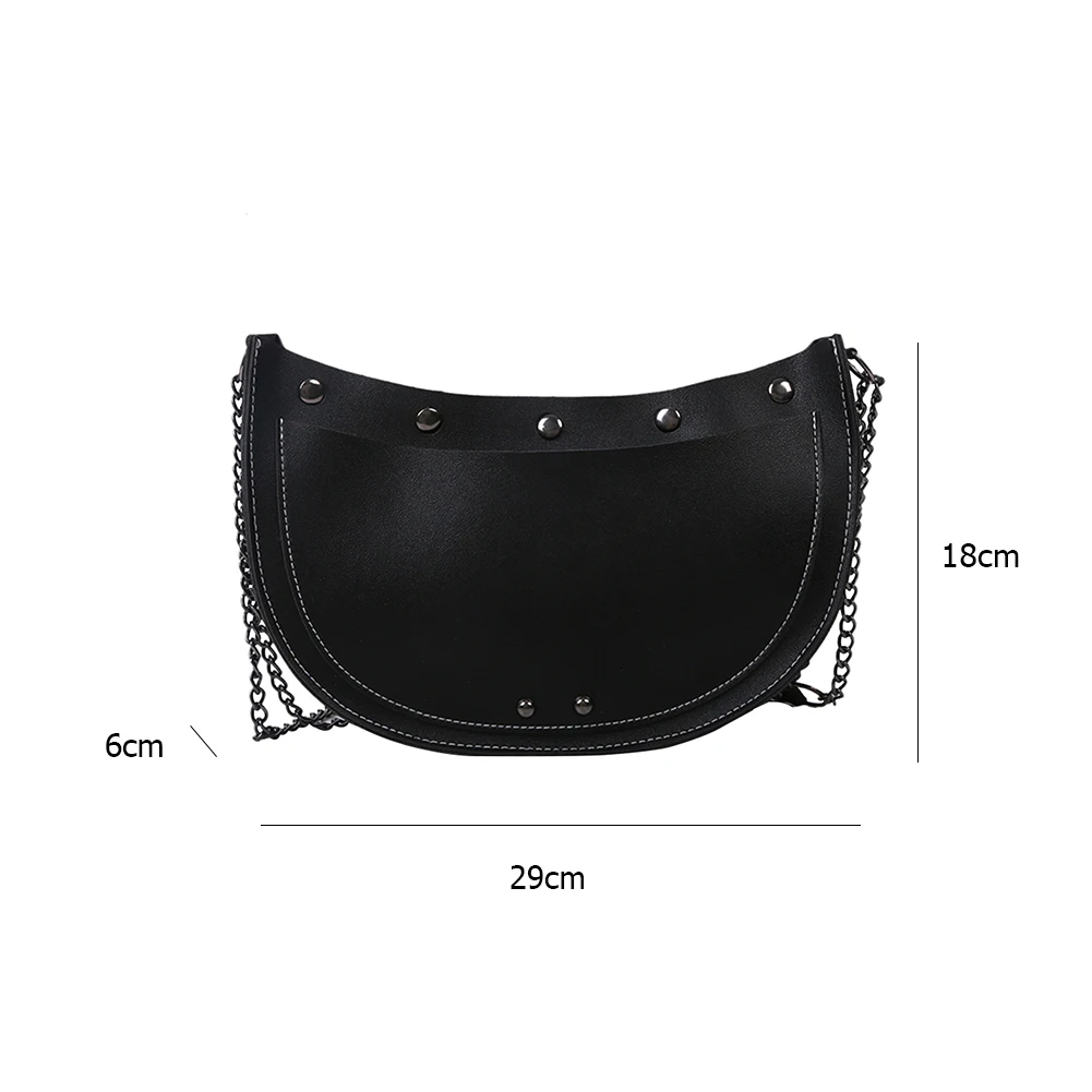 

Casual Women Soft PU Leather Crossbody Totes Fashion Half Moon Rivets Messenger Bag Vintage Chain Shoulder Purse