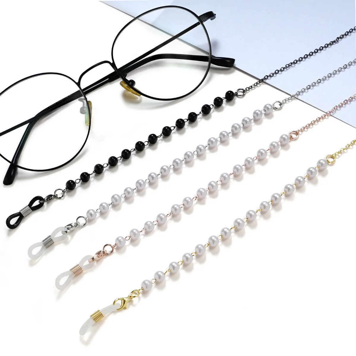 

European and American Simulated Pearl Eyeglasses Chain Alloy Mask Lanyards Plating Sealing Glaze Glasses Strap Chains