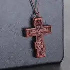 Ожерелье с подвеской в виде креста из красного и черного дерева для мужчин, регулируемая цепочка из кожаной веревки, религиозное православное ожерелье инри, святой Бенедикт