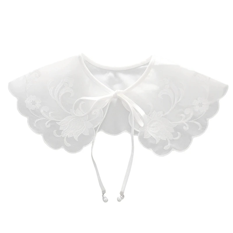 

LXAE Women Embroidery Floral Fake Collar Shawl Wrap Pearl Bowknot Necklace Half Shirt