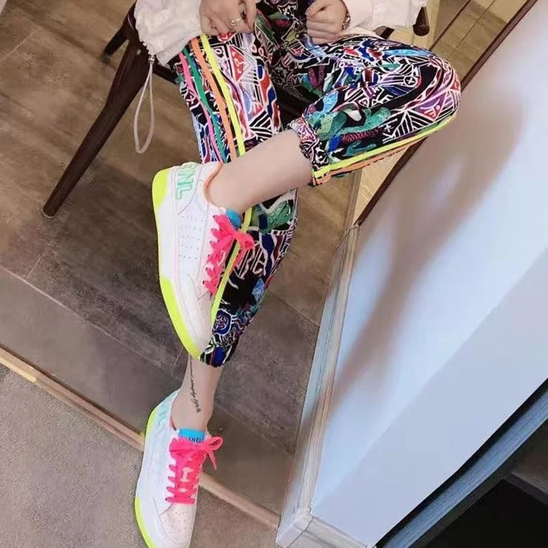 Брюки женские повседневные с цветочным принтом свободные спортивные штаны