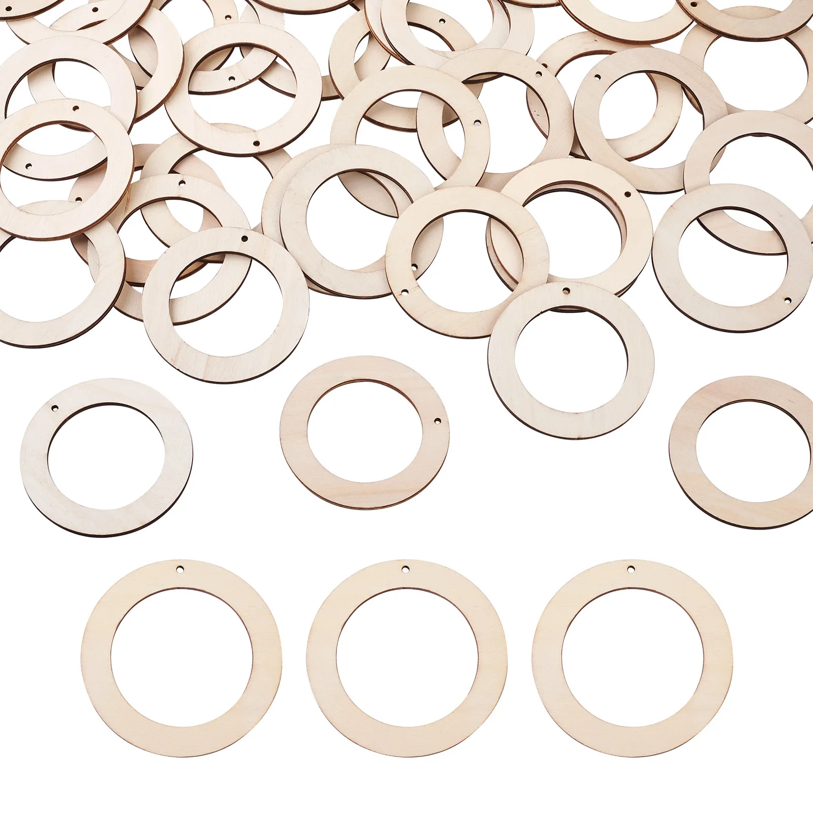 

40Pcs Donut Wood Big Pendants Smooth Wooden Round Circles Connectors Necklace Earring Charms for DIY Jewelry Making Findings