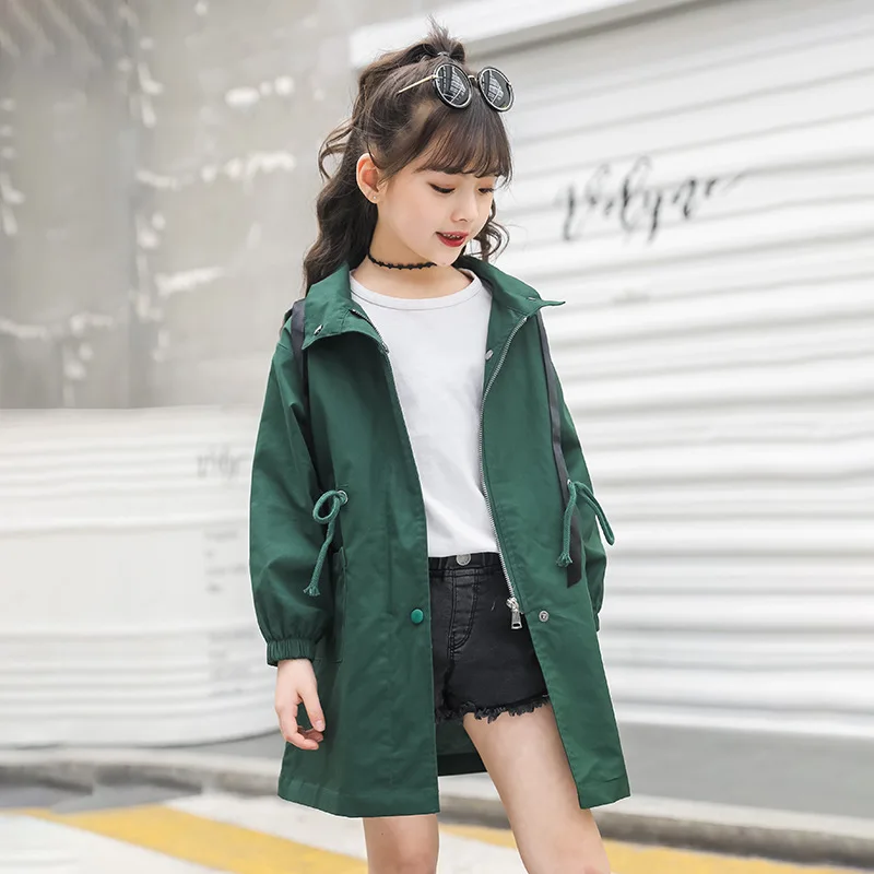 

Kids Trench Coat with Hat Hooded Fashion Winter Outdoors Double Breasted Long Windbreaker Thick Coat Size For 110-160 Cm