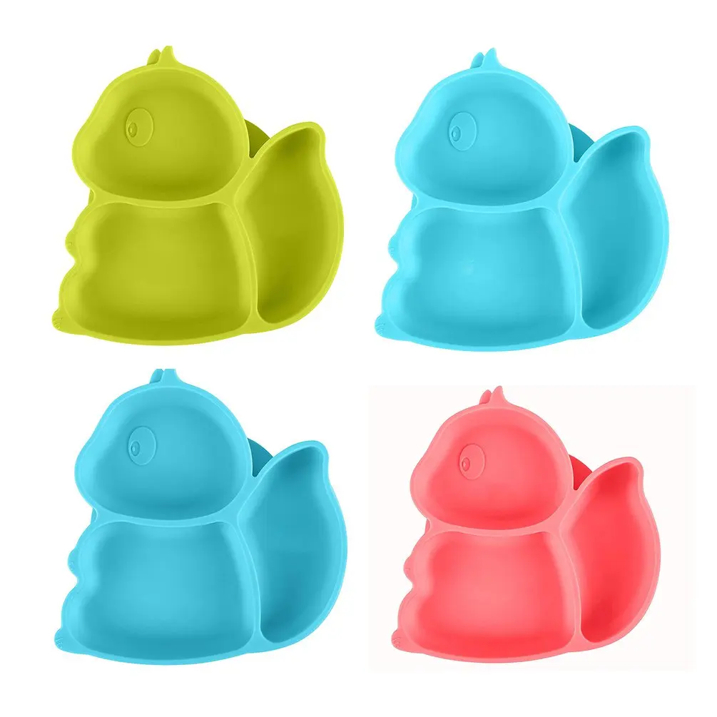 

Baby Toddler Plates Suction Plates Squirrel Silicone Divided Plate Bpa Free Microwave Dishes Integrated Children Dinner Bowls