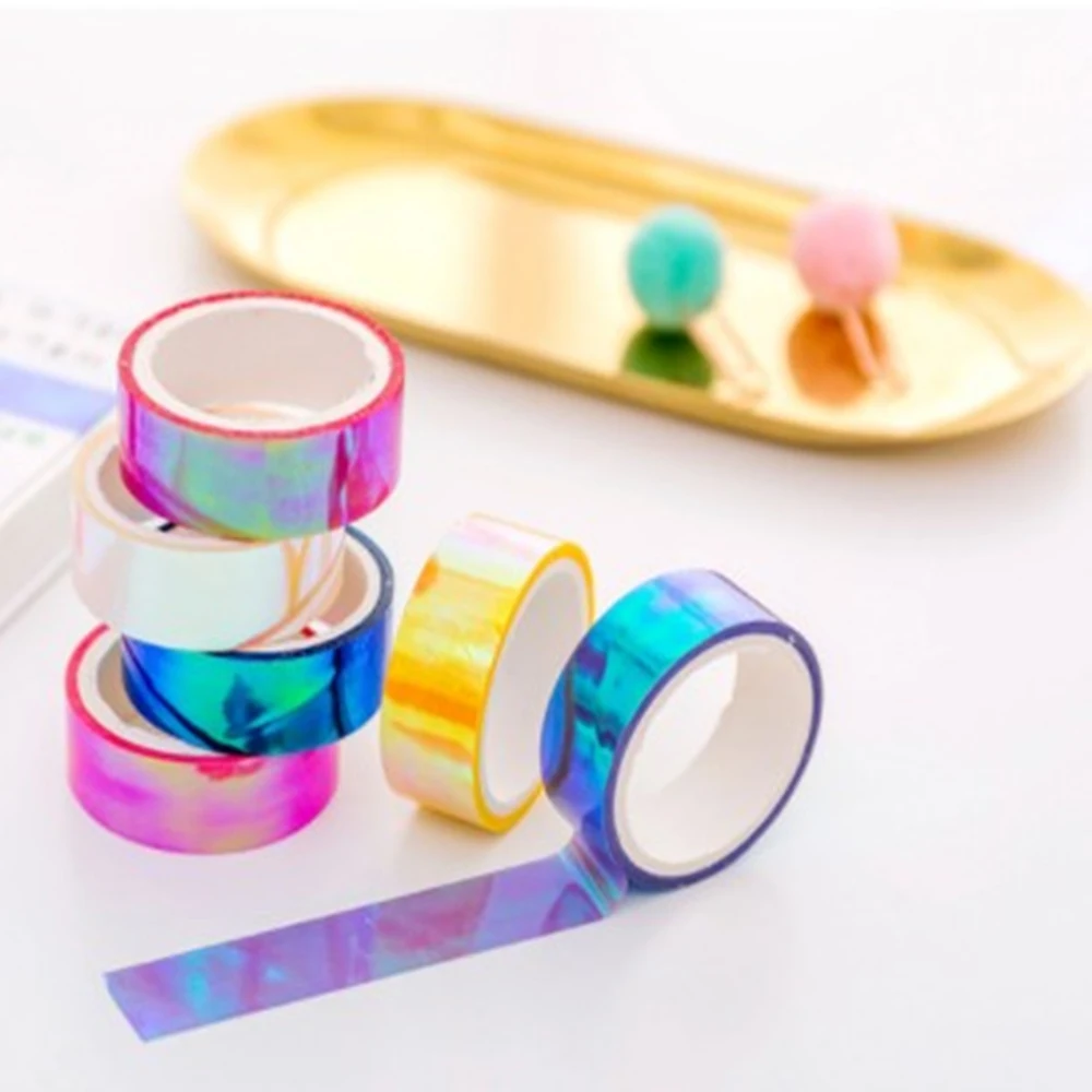 5m лазерный Блестящая Бумага васи лента конфеты Цвета декоративные клейкой ленты