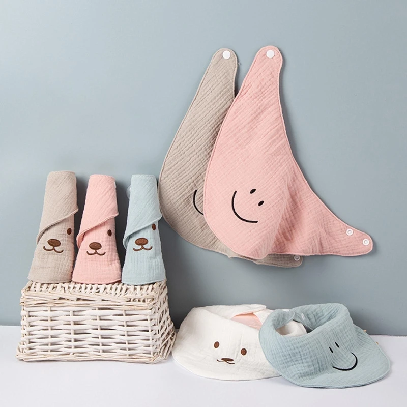 

Baby Soft Bibs Muslin Cotton Stuff Newborn Smiley Bear Snap Button Triangle Saliva Towel Burp Cloth Feeding Drool Bibs