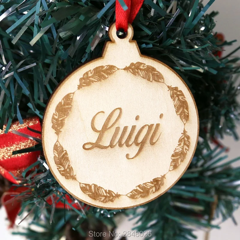 

Персонализированные Деревянные рождественские украшения с именем, рождественский подарок, рождественские украшения с елкой, подарок колл...