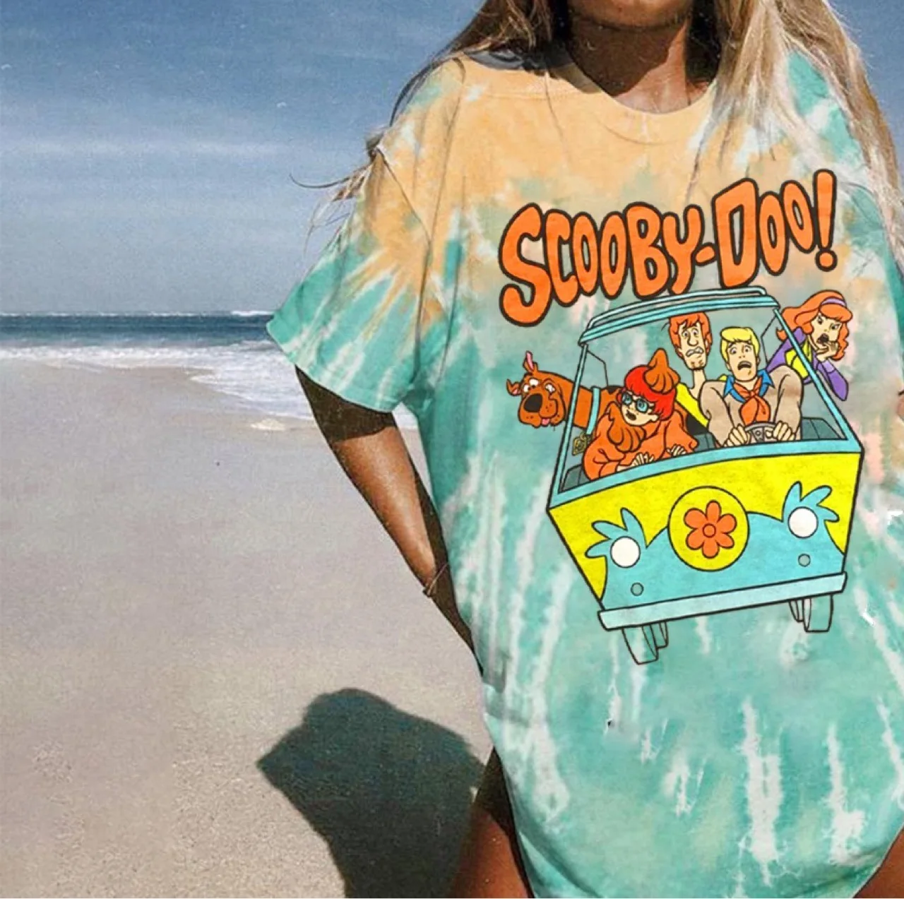 

Tie Dye Cartoon Print Shirts Woman Summer Cute Letter Animal Short Sleeve Graphic Oversize Harajuku Casual Loose T-shirt Tee Top