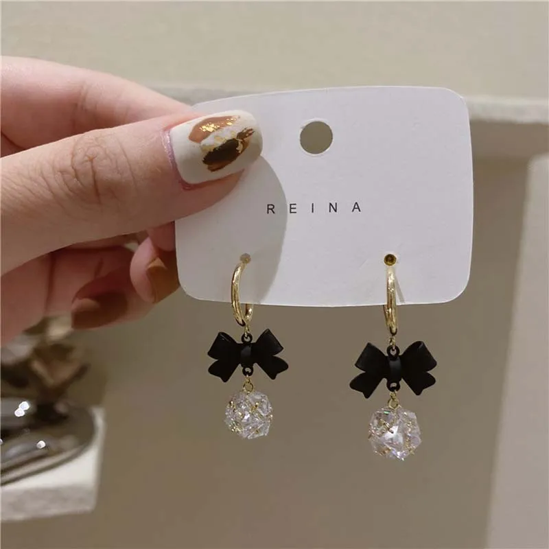 

South Korea Retro Black Bowknot Earrings Eardrop Contracted Fashion And Elegant Luxury Women Stud Earrings Jewelry Gifts