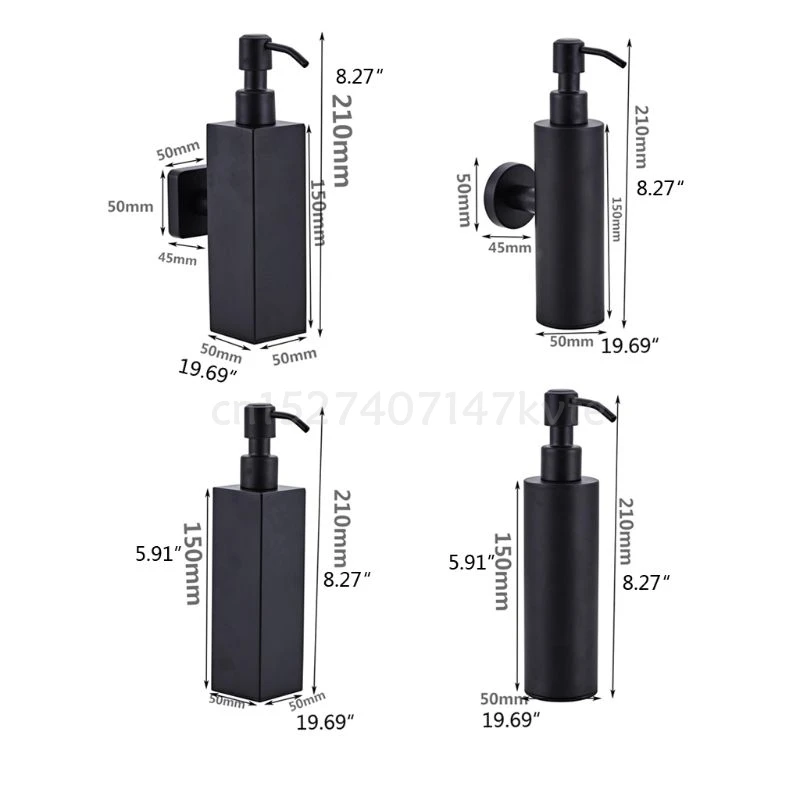 

200ml Wall Mounted Shower Bottle Pump Stainless Steel Shampoo Dispenser Black