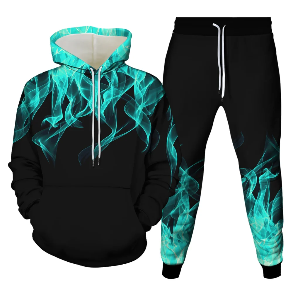 

Flame Male Hoody Sets Sport Running 3D Sweatshirt Set Couple Sweatpant Unisex Hoody Tops+Pants Men Conventional Casual Fashion