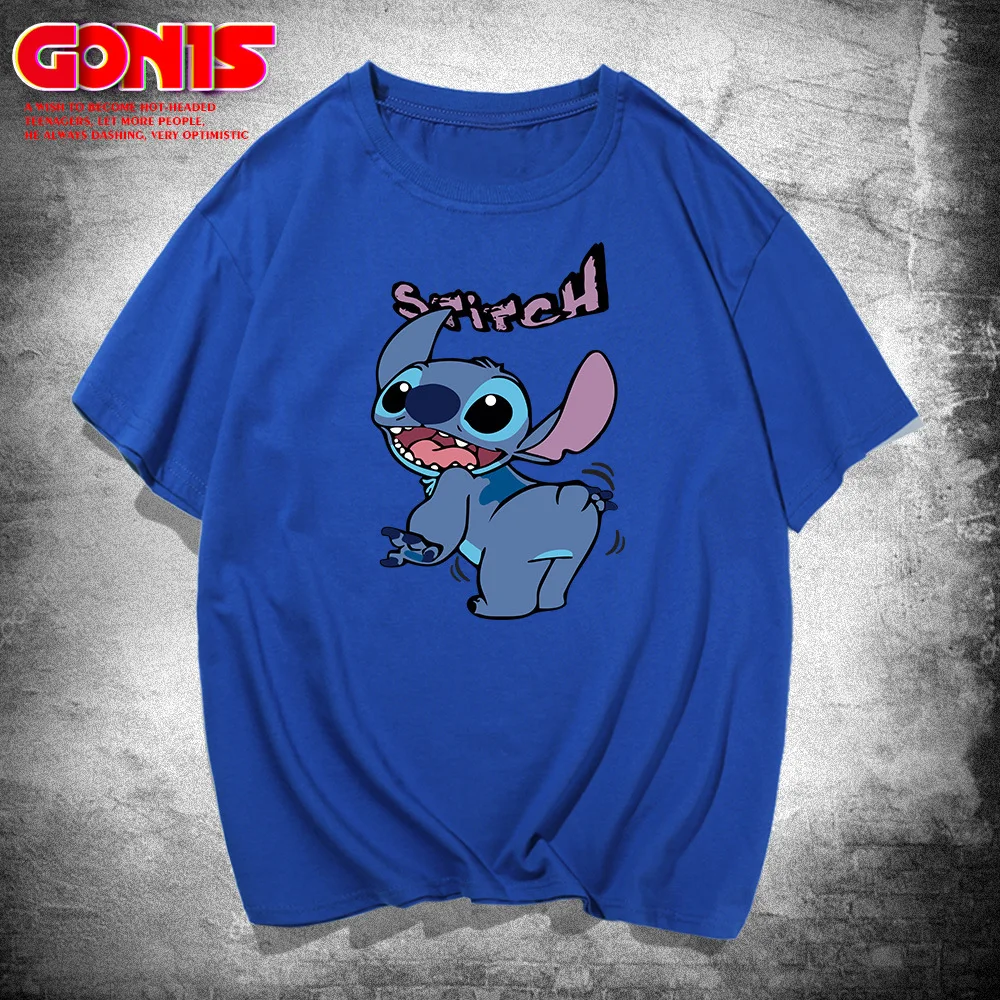

Disney 2021 new stitch Angel little monster t-shirt men's street animation loose plus size fashion short sleeves netflix