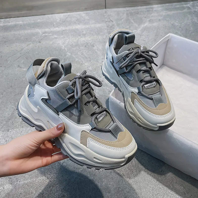 

Sports Shoes Women's 2021 Spring and Autumn New Korean Color Matching Wild Low-top Thick-soled Breathable Pumps Ladies Old Shoes