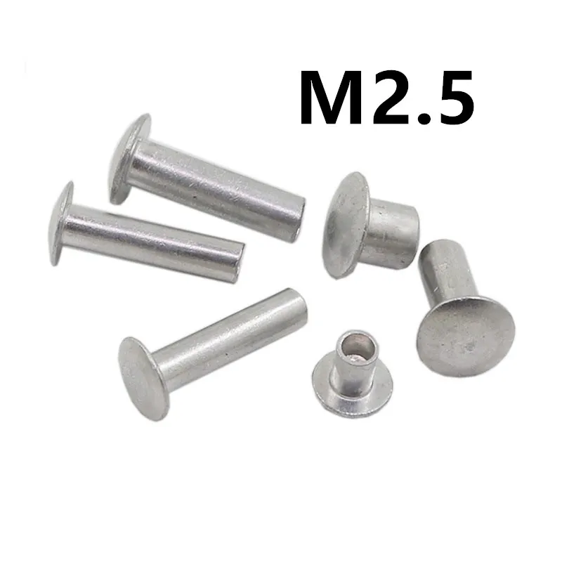 

200PCS M2.5x4/5/6mm GB873 Aluminum Round Flat Button Truss Head Half Semi Hollow Rivet Diameter