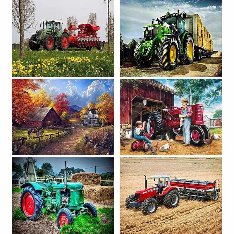 

Алмазная 5D картина «сделай сам», для фермерского трактора, грузовика, алмазная вышивка, пейзаж пшеничного поля, полная выкладка, мозаика из ...
