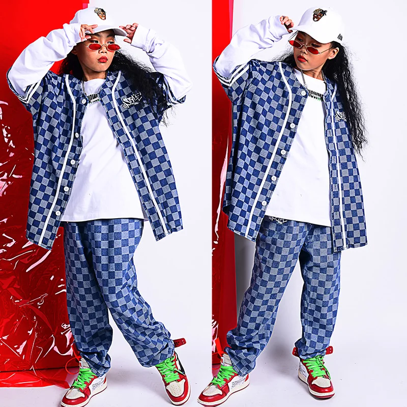 

Boy Hip Hop Dance Costumes Long Sleeve Retro Denim Suit Children Jazz Street Dance Costumes Exercise Clothing Stage Wear DQS2967
