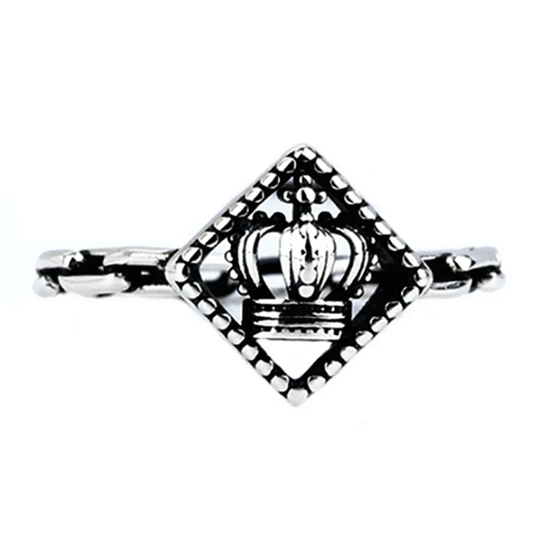 

2020 Drop Shipping Vintage Style Crown Queen Rings For Women Square Retro Chain Adjustable Ring Ladies Girls