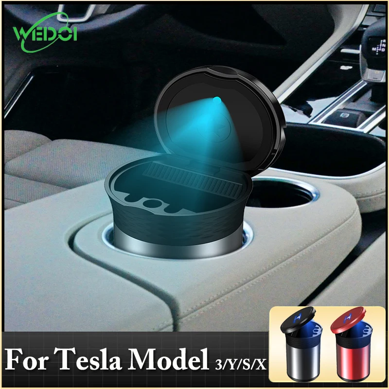 WEDOI New Car Ashtray For Tesla Model 3/X/S/Y With LED Light Home Frog Ashtray Seal Flame Retardant Ash tray