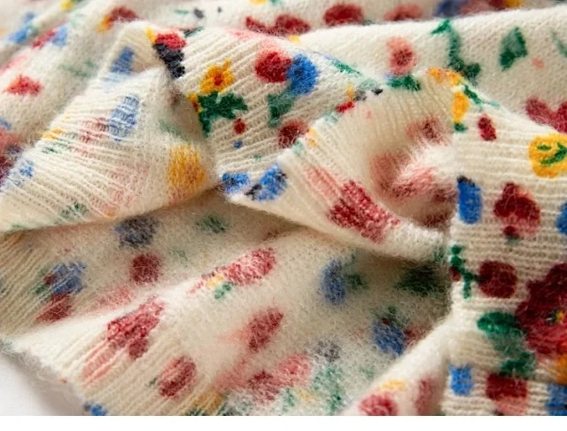 

2020 New Women Flowers Knitted Sweater O-neck Lady Long Sleeve Mohair Knitwear Jumpers Female Pullover Top Fashion