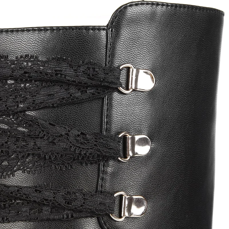 Женские зимние сапоги из натуральной кожи на толстом высоком каблуке с круглым