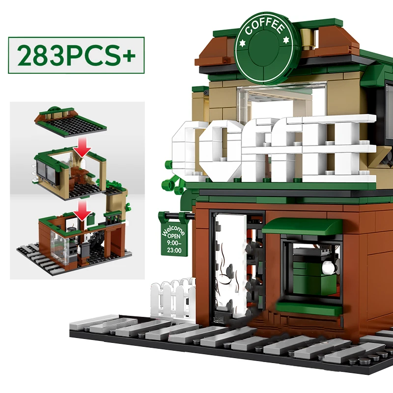 

Moc 283pcs City Creator Ideal Coffee Shop Diy Building Block Set Children's Educational Bricks Toys Gifts