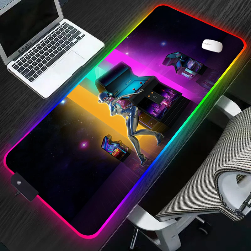 Игровой коврик для мыши Retrowave большой XL с клавиатурой ноутбука со светодиодным