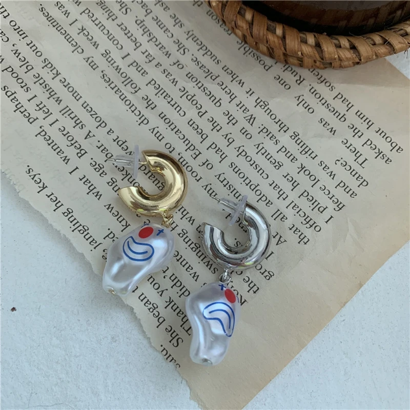 

Baroque Clown Face White Pearl Drop Earrings Asymmetric Funny Clown Earrings E56A