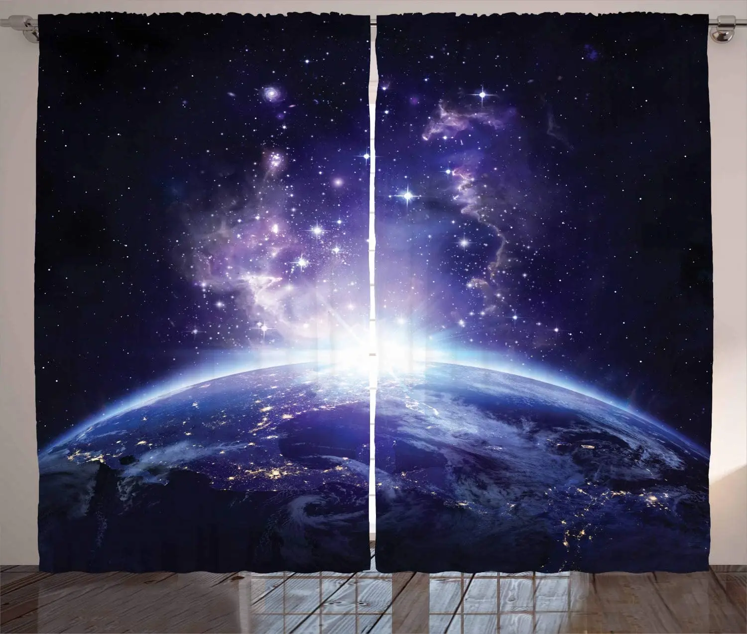 

Внешний Шторы "Космос" Земля ночной вид из космоса Звездное восход солнца солнечных лучей из Horizon рисунка двери, занавески, enhao для Гостиная
