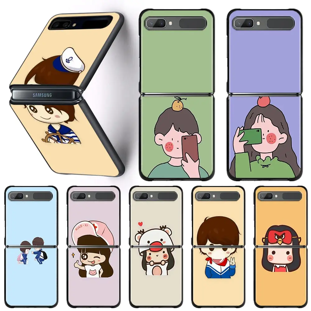 

Balck Phone Case For Samsung Galaxy Z Flip3 5G z flip 3 Folding Coque ZF 3 Hard PC Capa Fitted Protective Fundas Cute Anime Gril