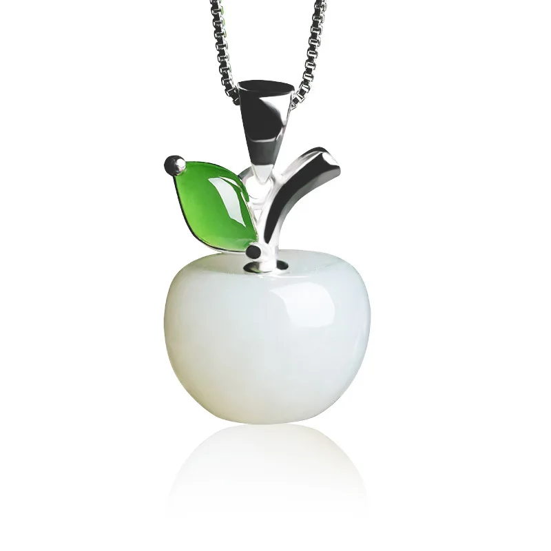 

direct sale with certificate of hetian jade apple natural jade pendant female 925 sterling silver hetian jade pendant