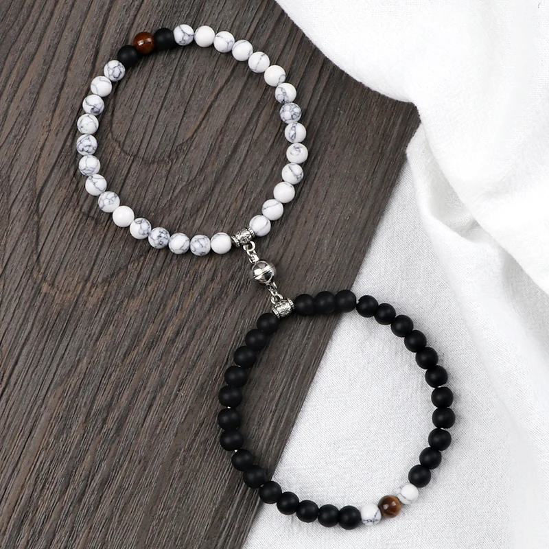 Модный двойной магнитный браслет Винтажные бусины из натурального лавового