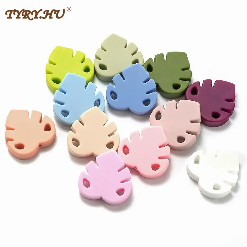 TYRY.HU-Cuentas de hojas de silicona para beb&eacute;, mordedor de silicona, Clip para chupete, cadenas, cuentas de joyer&iacute;a de dibujos animados, sin BPA, 5 uds.-0