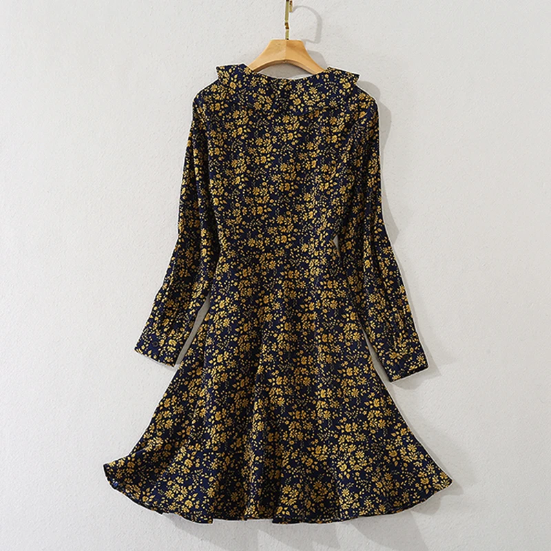 

Designer Women's Vintage Long Sleeve Ruffled Autumn Floral Print Ruffles Trumpet Mini Dress