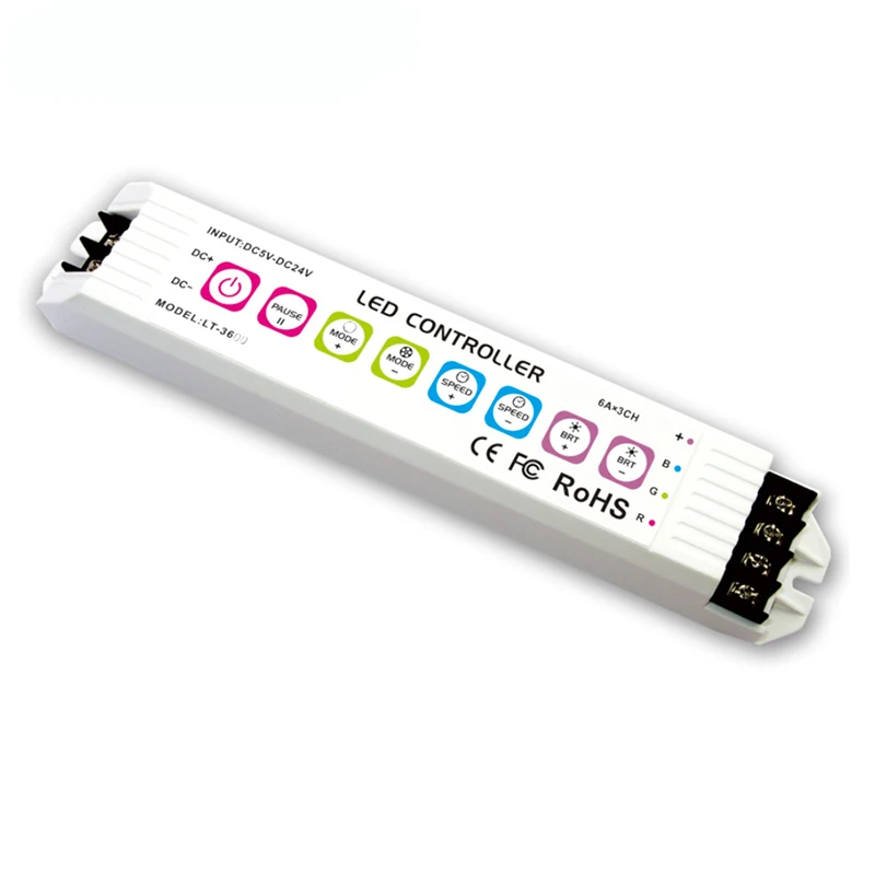 Новый многофункциональный светодиодный RGB контроллер полосы DC12 24V Вход 6A * 3CH