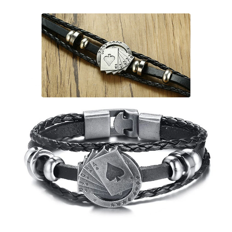 Мужской винтажный кожаный браслет Raja Vegas стильный многослойный Плетеный с