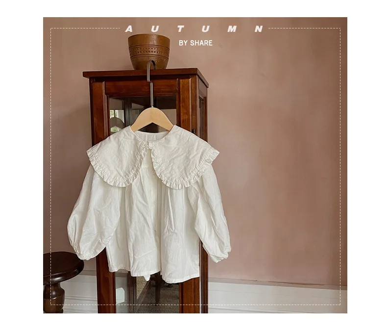 

Осень 2021, детская одежда, блузка для девочек, рубашка с отложным воротником, модные детские футболки, хлопковые топы, одежда с длинным рукаво...