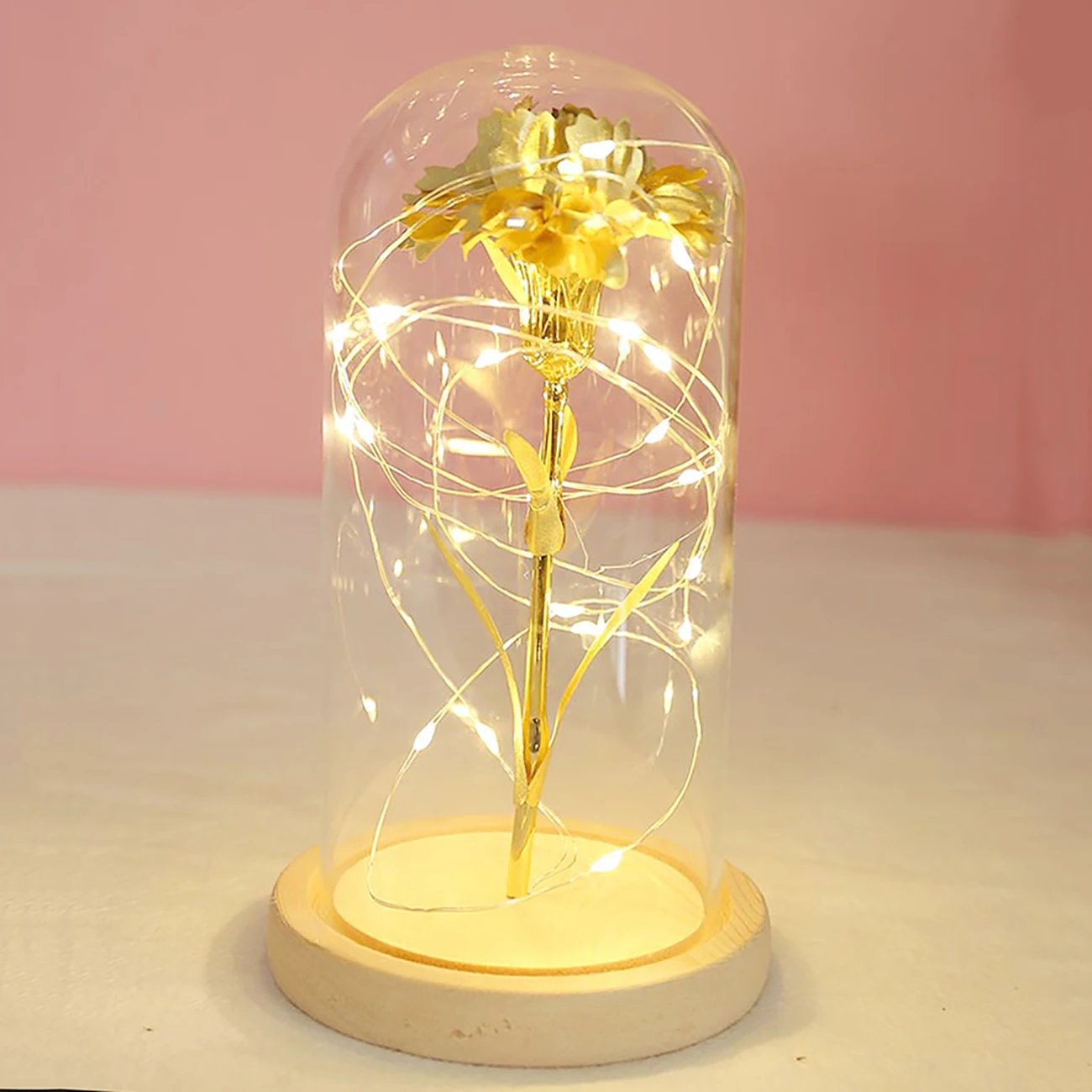 

Gold Foil Carnation Lantern Night Light Valentine'S Day Gift Lantern Glass Shade Rose Light LED Rose