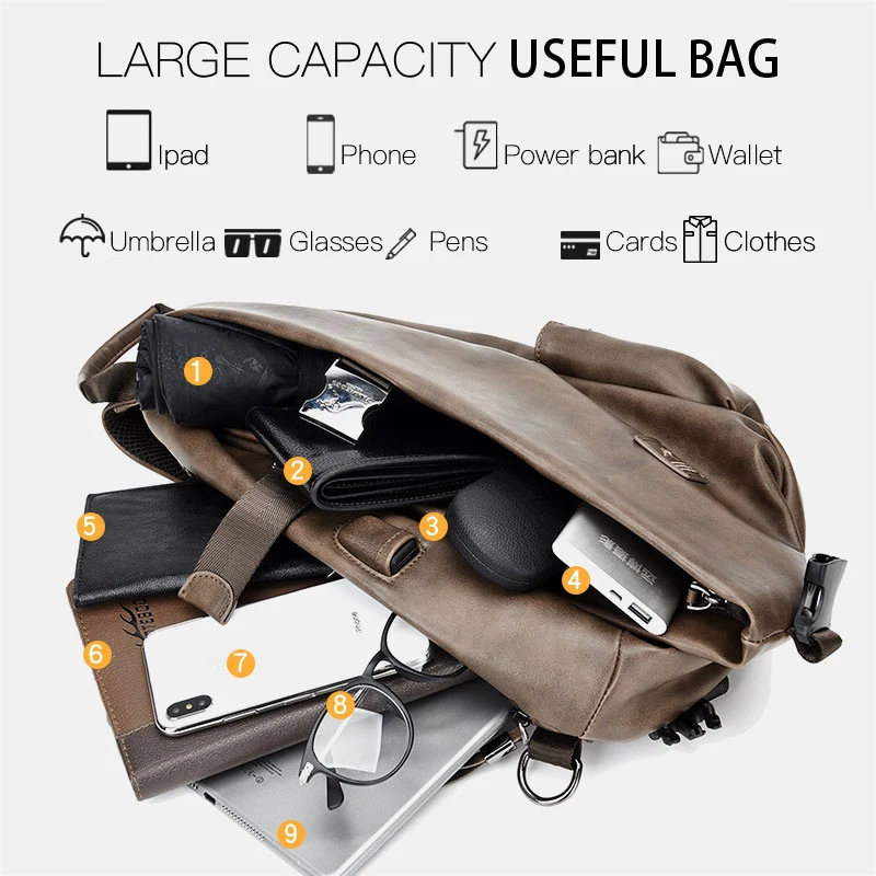 jackkevin men multifunction leather crossbody bags usb charging chest pack short trip water repellent shoulder messengers bag free global shipping