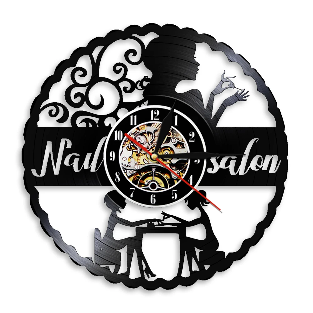 Fashion Nail Salon Store Business Wall Sign Decor Wall Clock Modern Design Manicure Vinyl Record Hanging Decor For Nail Salon