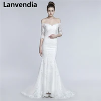 lanvendia luxury lace applique bridal gowns sexy mermaid tulle wedding dresses for girls 2020 bride dresses short sleeve