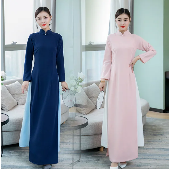 ao dai вьетнамская одежда Восточное традиционное платье с длинным рукавом aodai женское шелковое длинное платье Чонсам элегантное