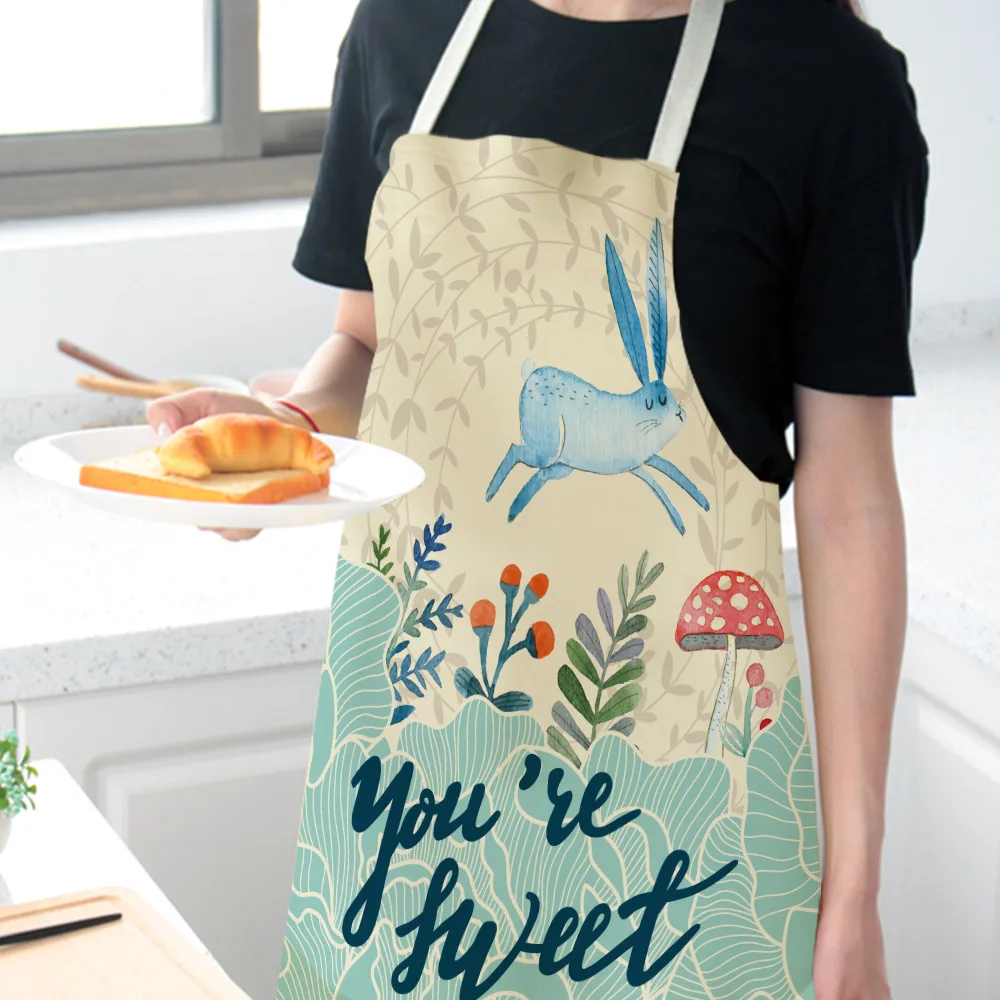 

Exquisite Flower Cotton Linen Apron Printed Kitchen Women Baking Waist Bib Home Cooking Brief Sleeveless Pinafore