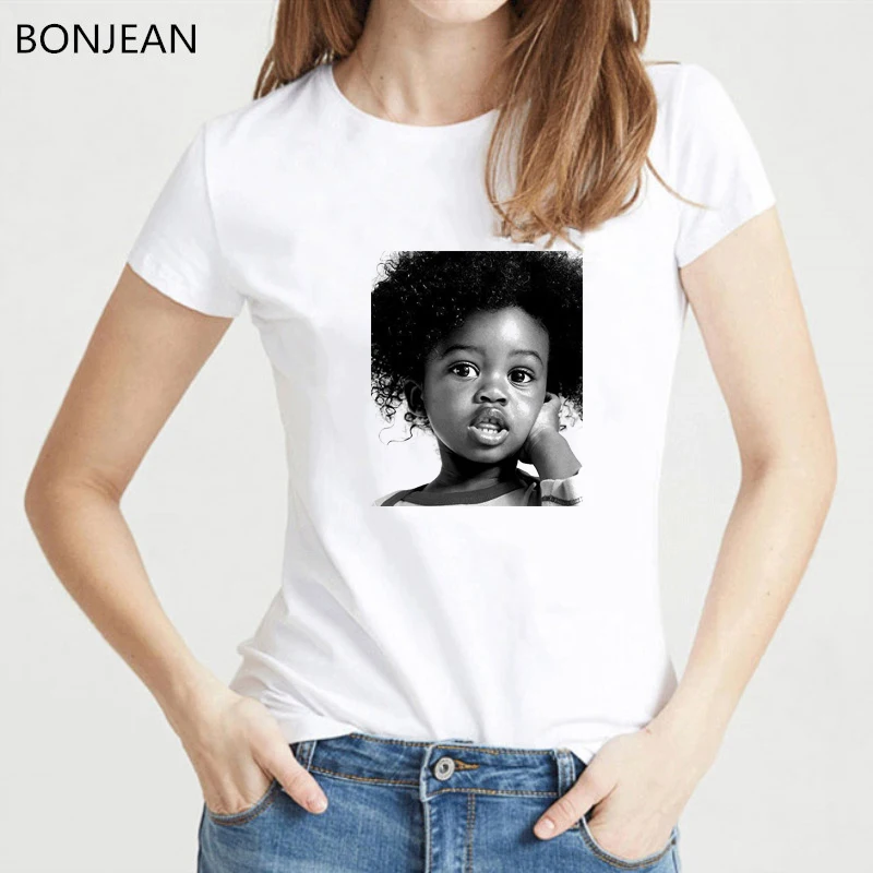Модная футболка woomen Melanin poppin рубашка черная женская с рисунком скетчей кавайная