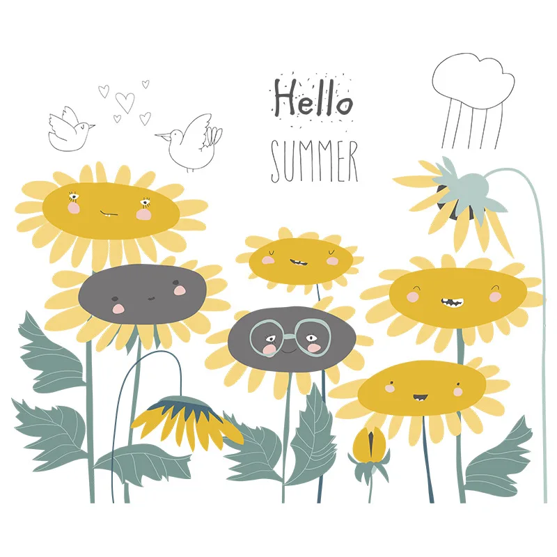 

Cartoon Sunflower Wall Stickers for Kids Room Decals for Furniture Bedroom Living Room Decoration Self Adhesive Corridor Murals